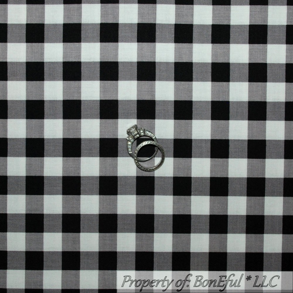 BonEful Fabric FQ Cotton Quilt Black White Gray B&W Check Block Gingham Stripe L