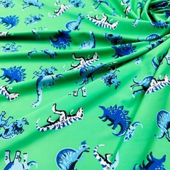 Generic Dinosaurs Green Background Print Nylon Spandex Fabric 4 Way Stretch