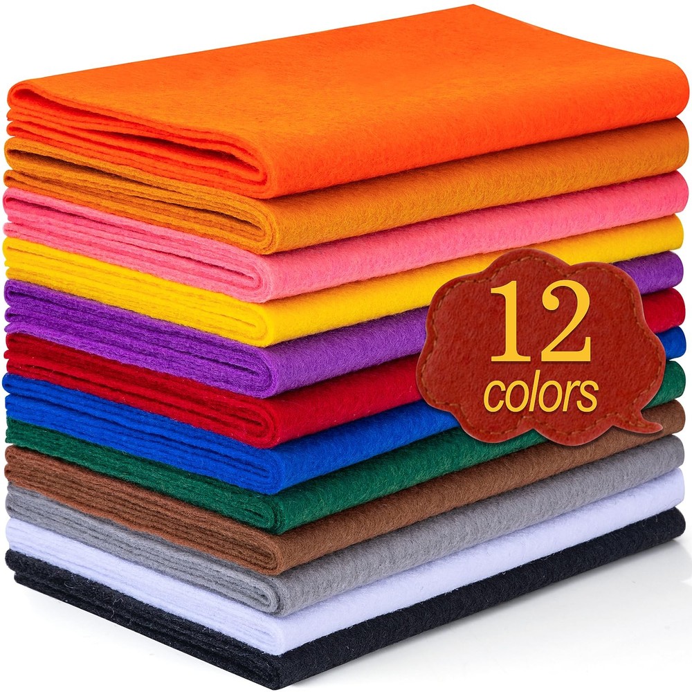 12 Rolls 8×35 Inch 20.5x90cm 1.4mm Thick Soft Felt Fabric Assorted Colors Set