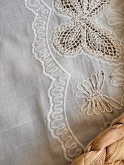 Cotton Fabric with Butterflies, Sequins, Eyelet Lace Beige Color Embroidered