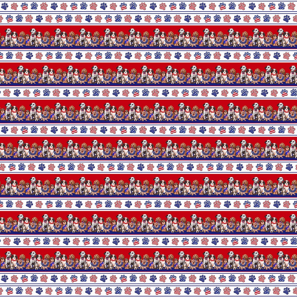 Patriotic Fabric | Paws for America Dog & Pawprint Stripe Red | Studio E YARD