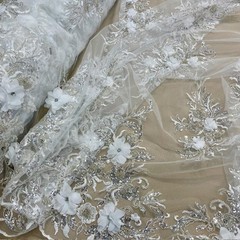Premium 3D Beaded Lace Fabric – Couture Bridal Dress Material VT-32 by Yard