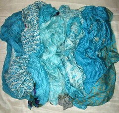 BBI LOT PURE SILK Antique Vintage Sari REMNANT Fabrics 100 GRAMS AQUA TURQUOISE