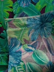 VTG Fabric Tahitian Floral Blue Green Purple Hibiscus 144×43 Tropical