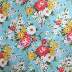 By The Yard ~ Flowers Posies On Blue Cotton $3.99 Ships ANY Amount Of Fabric