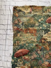 Vintage Romantic Scene French Country Tapestry Woven 26”x 38” Upholstery 2 Piece