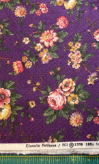 CLASSIC COTTONS – PURPLE FLORAL COTTON FLANNEL (1998) – 1 3/8 YARDS