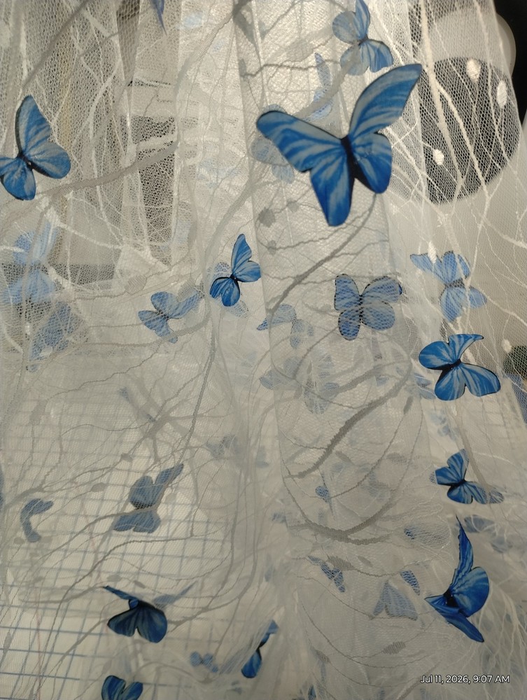 3Yds 3D Blue Butterfly Lace Fabric Tulle Mesh Sheer White Tree Branch 64″W Dress