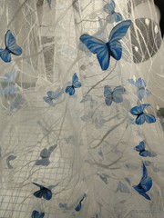 3Yds 3D Blue Butterfly Lace Fabric Tulle Mesh Sheer White Tree Branch 64″W Dress