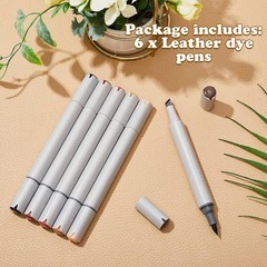 Leinuosen 6 Pack Dual Tip Leather Dye Marker Pens 1 Count (Pack of 6), Grey