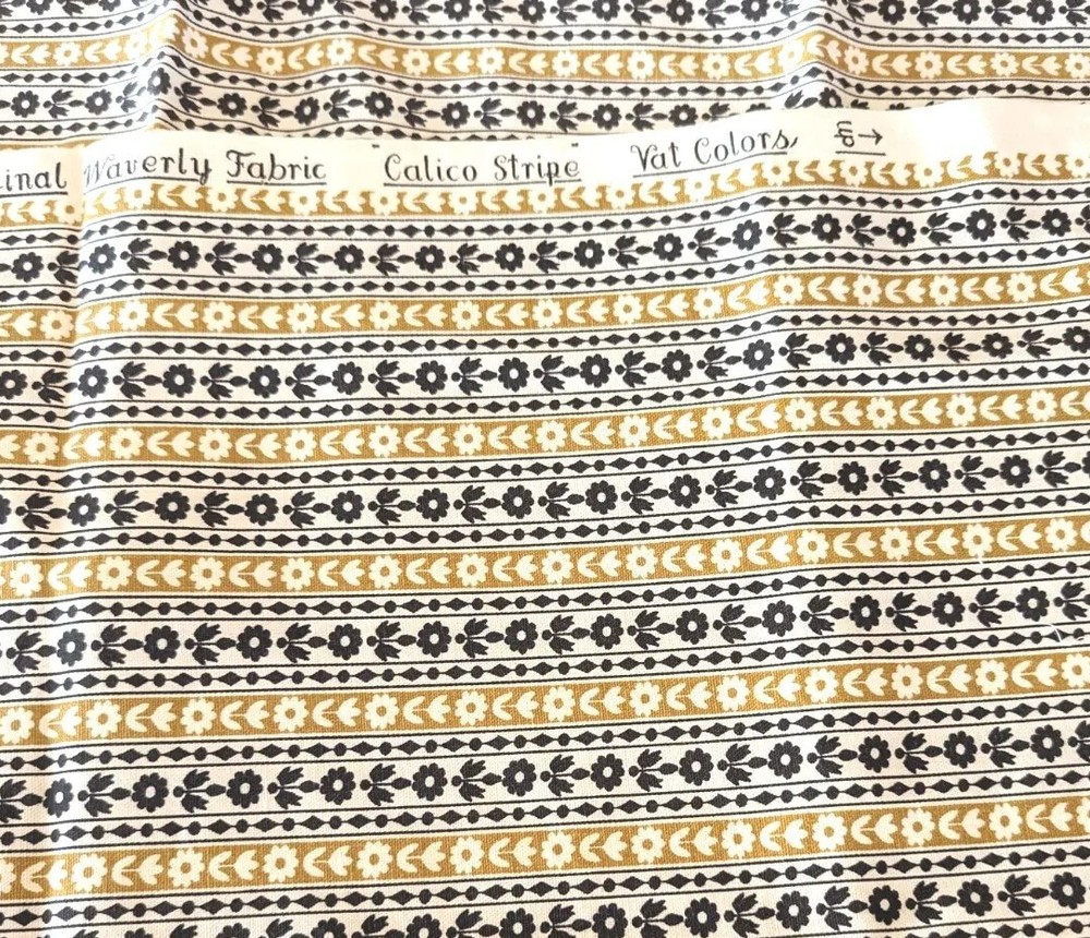 Vtg Waverly Floral Calico Stripe Scotch Guard Fabric 2 Cuts 1 3/4 Yd X 48″ Total