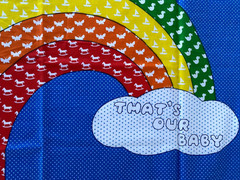 Vtg Rainbow, Sun, Thats Our Baby..Crafting Fabric Panel Bright Colors..46″ x 36″