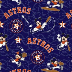 MLB Disney Mickey Mouse Houston Astros Logo Cotton Fabric Blue ~ By The Yard