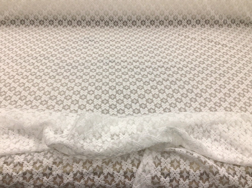 Embroidered Stretch Lace Apparel Fabric Sheer Small Floral Lattice White GG514