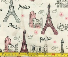Tina Scrap PARIS France Eiffel Tower Glitter 9″X21″ 100% Cotton Fabric Rose