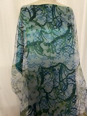 100% Silk Organza Print Abstract Floral Blue Sage Green Fabric By The Yard 44″W