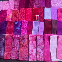 Pink Red Purple Fabric Lot Fat Quarters Quilting Cotton Batik + Mettler Thread