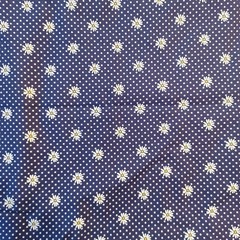 2 Yards 7″ Daisy Floral Dark Blue White 100% Cotton Quilting Fabric Single Piece