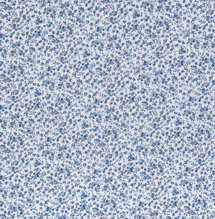 White & Blue Monotone Floral Cotton Calico Fabric By the Yard New