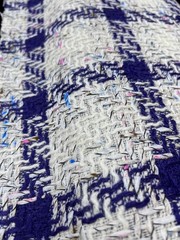 $36 for 2 Yard 100% Real Wool Coating Italian Fabric Ivor/Purple Boucle Plaid