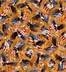 1776•250th Anniversary•Eagle & Flag Toss Fabric! 1yd BTY•Cotton•Amber•Fast Ship!