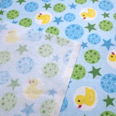 Yellow Rubber Ducks and Stars Blue Flannel Fabric 45″ By The Yard