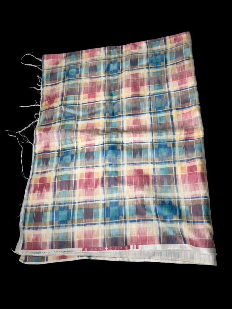 Madras Inspired Fabric Colorful Pastel Pink Blue Yellow & Turquoise 54×42 READ