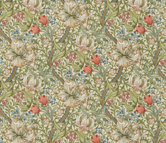 WILLIAM MORRIS CURTAIN FABRIC DESIGN Golden Lily 2.1 MTRS GREEN/GOLD LINEN UNION