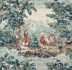 COVINGTON BOSPORUS 299 ENGLISH GREEN RENAISSANCE TOILE LINEN FABRIC BY YARD 54″W