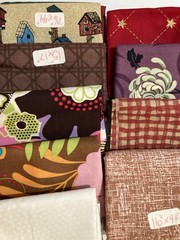 Lot of 9 Fabric Scraps Browns Cream Floral Bird House Red Lot #52