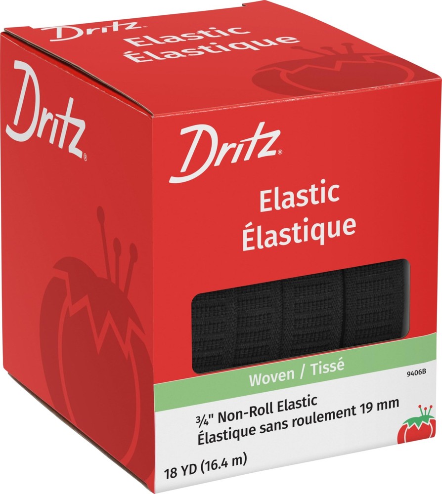 Dritz 9406B Non-Roll Woven Elastic, Black, 3/4-Inch by 18-Yard, Black