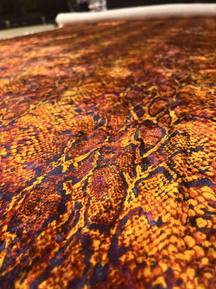 Fabric by the YARD orange, black and yellow snake skin ployester and elastane