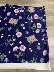 3 Yards Navy Blue Floral Cotton Fabric 20” X 110” Polyester Blend ? Pink Flowers