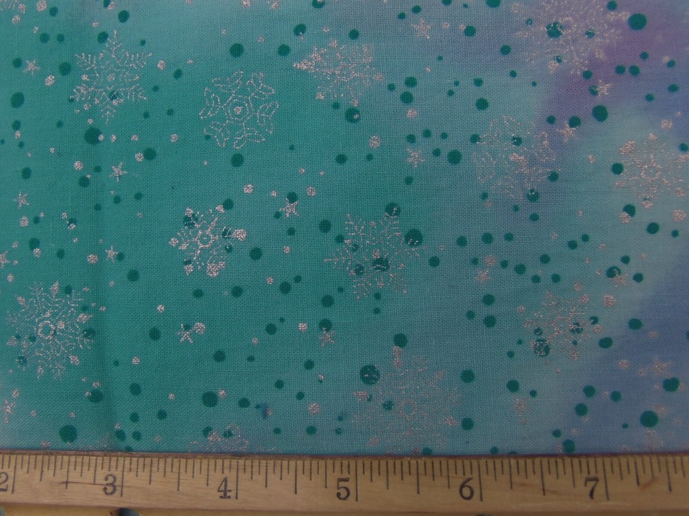 Winter/Snow by Tex-Styles/Blue,Green,Periwinkle w/Silver Snowflakes/BTY/Cotton