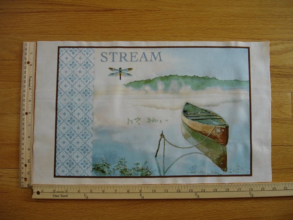 Serenity Stream Fog Boat Dragonfly Cotton Quilt Fabric Block 11″ x 16″