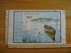 Serenity Stream Fog Boat Dragonfly Cotton Quilt Fabric Block 11″ x 16″