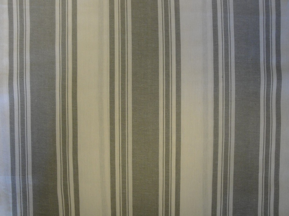 Dunroven House Farmhouse Awning Stripe Grey White Woven Cotton Homespun Fabric