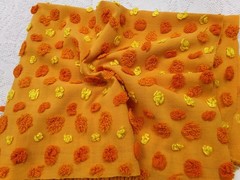 boho vtg chenille bedspread fabric, optic orange multisize cirrus dot 18″ x 24″