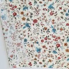 Flowers Vines Red Teal On Cream Chintz Joan Kessler Concord Cotton Fabric 2.5 YD