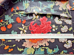 Vtg LEE JOFA CH’IEN LUNG Hand PRINT PEONY CHINOISERIE JACOBEAN FABRIC Navy Zepel