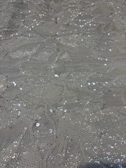 Floral Sequin Stretch Fabric White Embroidered Mesh for Gowns Prom