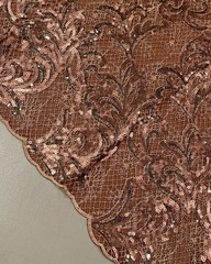 Coco Brown Orange Sequins Embroidered Lace fabric 50” Width 1 Yard
