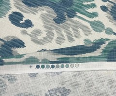 BALLARD DESIGNS ANDROS IKAT BLUE IVORY MULTIPURPOSE LINEN FABRIC 2.1 YARDS 54″W