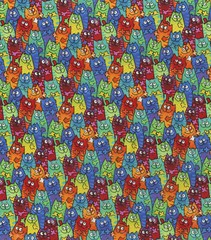 RAINBOW KITTIES /CATS COTTON FABRIC HALF YARD 18″ X 44″