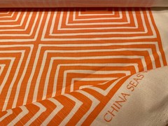 1Yd Quadrille CHINA SEAS Ziggurat Large Scale Orange on Tint 55% Linen Fabric