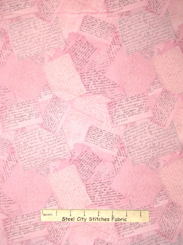 Love Letter Hand Writing Pink Fabric By the Yard Cotton by RJR Sweet Home