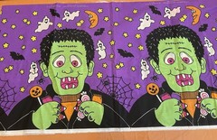 Vintage Halloween Fabric Glow In The Dark 60×80 Frankenstein Black Cat Purple