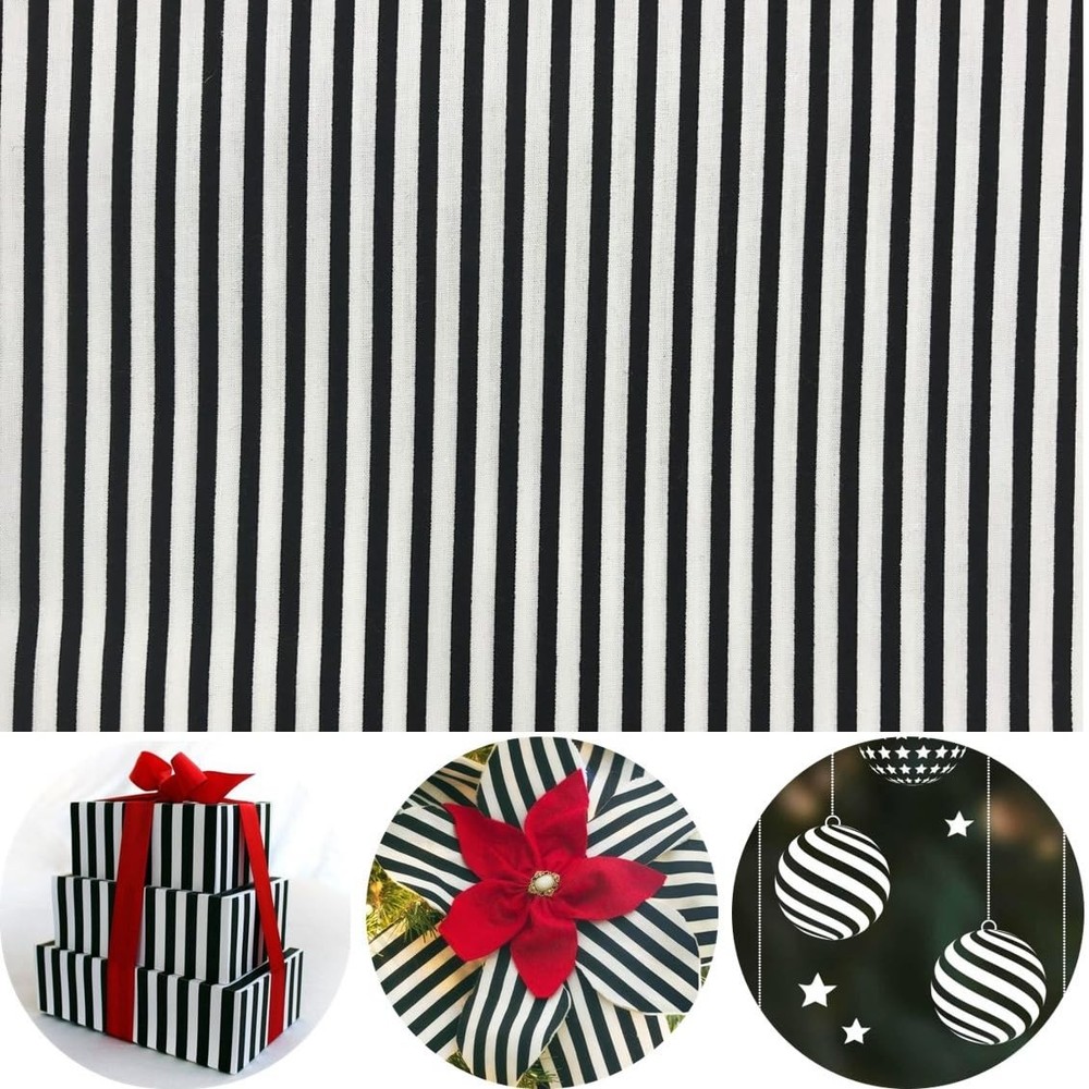 1/8″ Black and White Striped Fabric, Summer Weight Polycotton 57″ W x 36″ L