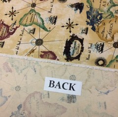 ITALIAN WORLD MAP SET SAIL BEIGE SHIPS COMPASS NOVELTY FABRIC 1.8 YARDS 54″W