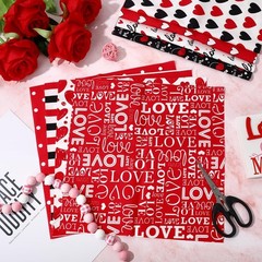 12Pcs Red Black Love Heart Cotton Fabric Bundles 10 x 10 Inch Red Black Love
